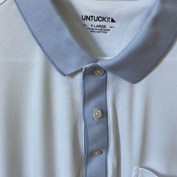 UnTuckit Polo White Blue Checked Collar XL - Picture 2 of 6